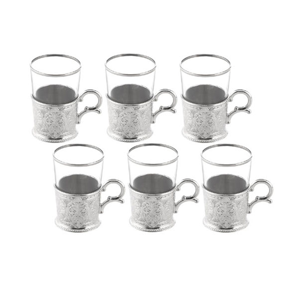 166-K11 WATER CUP WITH BIG FOR 6 pieces GLASS SILVER