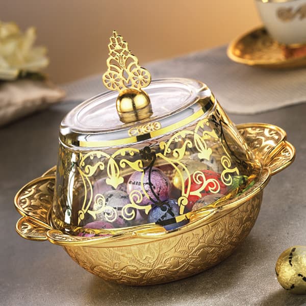 171-I-K-18 SUGAR BOWL WITH GLASS LID GOLDEN