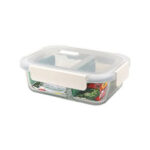1942A Glass Food Storage Box 2 Compartment 1.0 Liter Capacity Double Lock