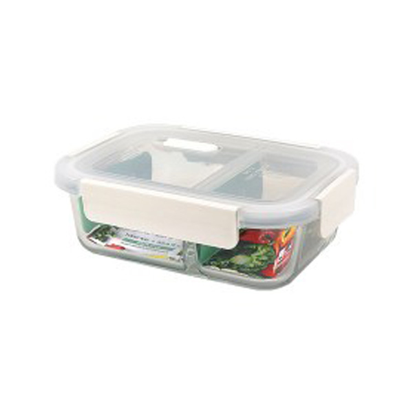 1942A Glass Food Storage Box 2 Compartment 1.0 Liter Capacity Double Lock