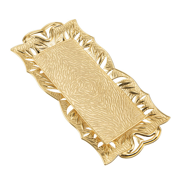 349-2-18 YAPRAK RECTANGULAR TRAY GOLDEN