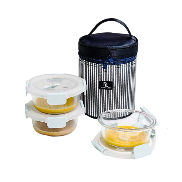 41931A DL Glass Picnic Bag Lunch Box Set of 3 Piece