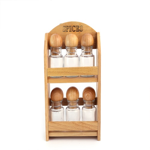 Gw212 Spice Jar 6 Bottle Rack Wood Lid