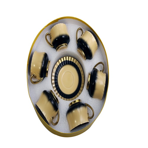 MG262 Beidge Black Cup Saucer Set 6 Piece