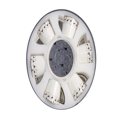 MK95 Gray Black White Cup Saucer Set 6 Piece