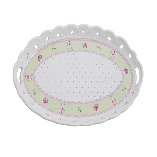 ZP186 Pink White Oval Tray