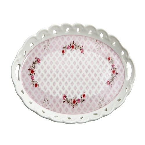 ZP565 Pink White Oval Tray